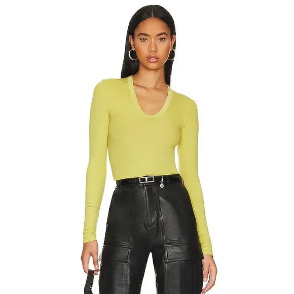 ENZA COSTA Knit Long Sleeve Fitted U Top in Acid $225 - Picture 2 of 7